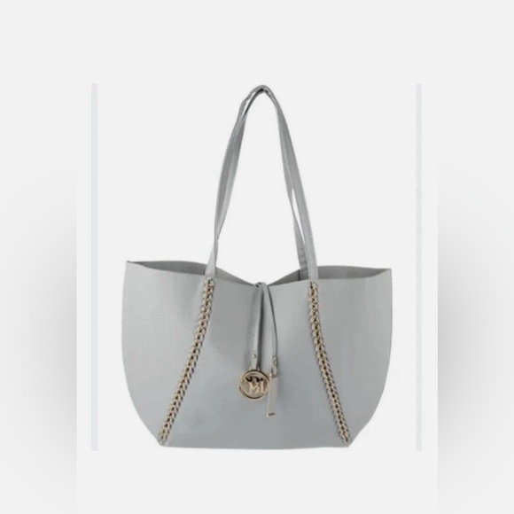 Badgley Mischka women's large tote decorative chain bag Light Gray. NWT - Picture 1 of 4